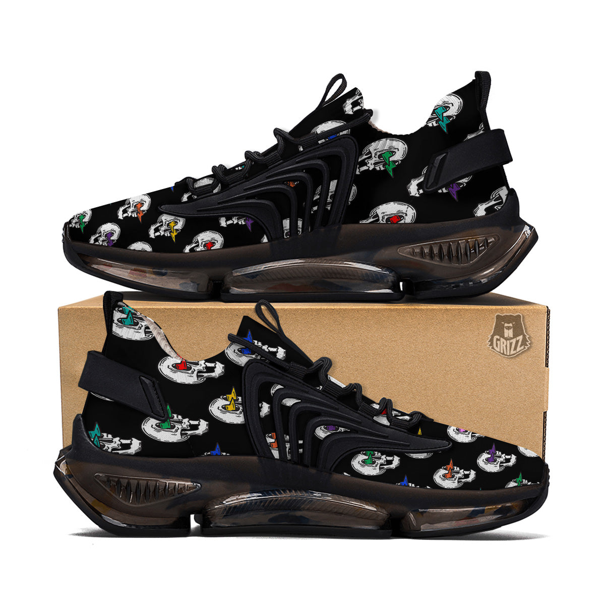 Lightning Skull Print Pattern Black Gym Shoes-grizzshop