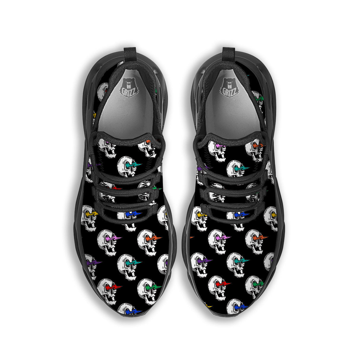 Lightning Skull Print Pattern Black Running Shoes-grizzshop