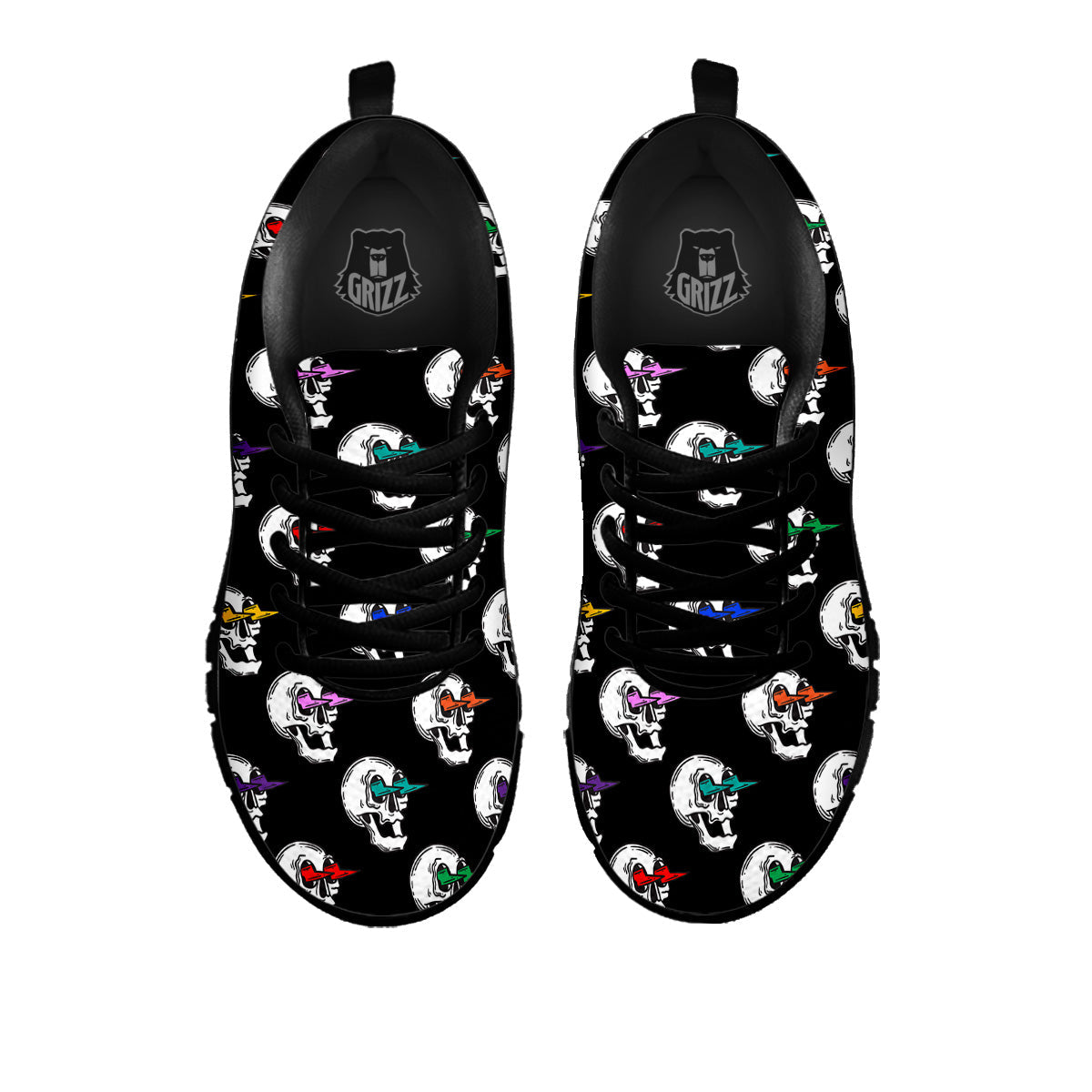 Lightning Skull Print Pattern Black Sneaker-grizzshop