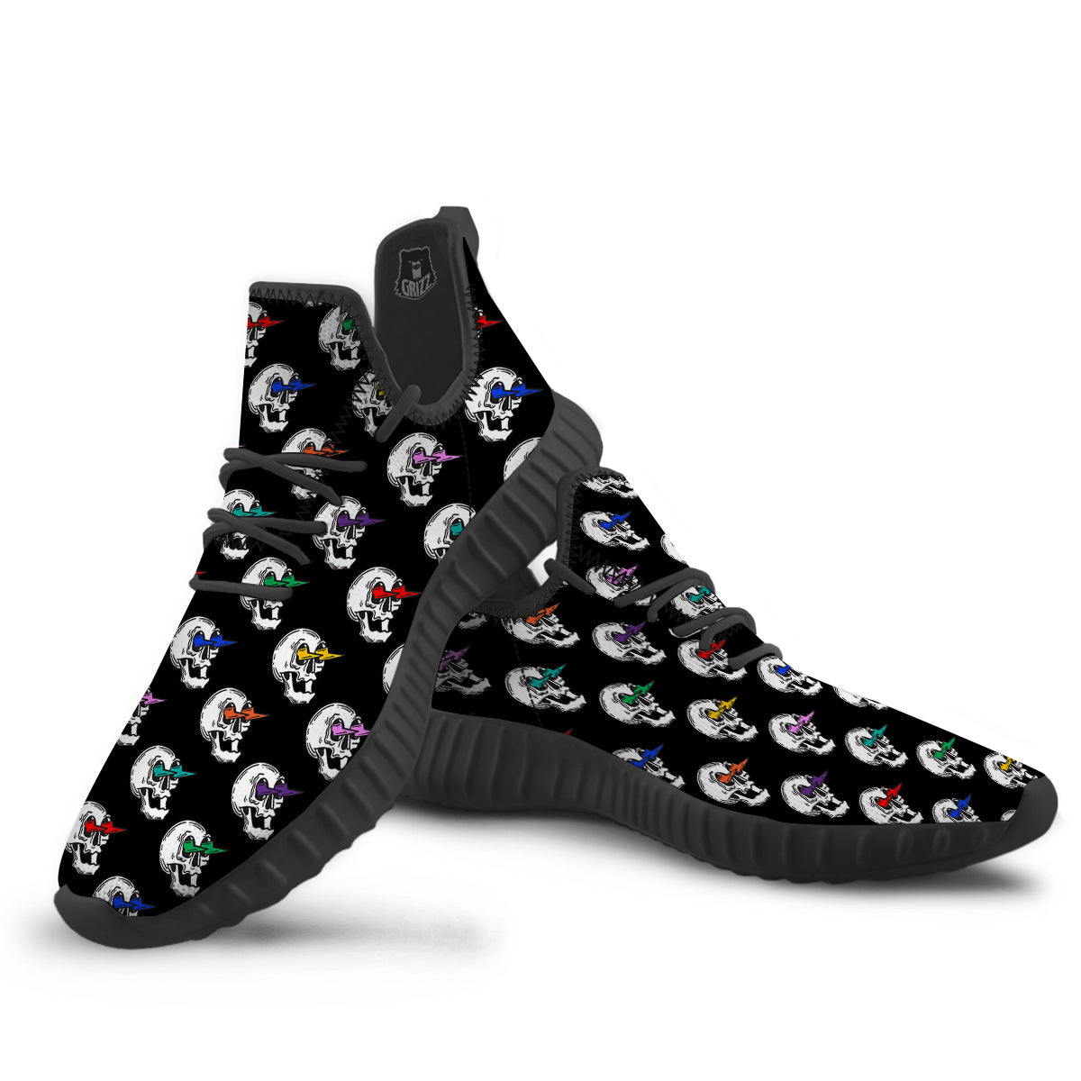 Lightning Skull Print Pattern Black Walking Shoes-grizzshop