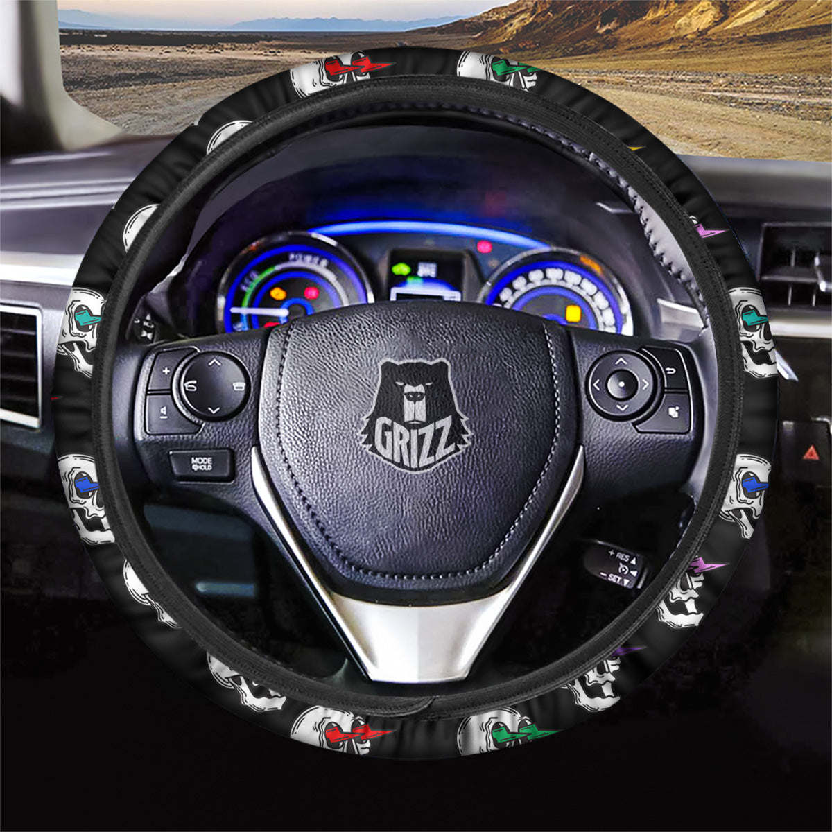 Lightning Skull Print Pattern Car Steering Wheel Cover-grizzshop