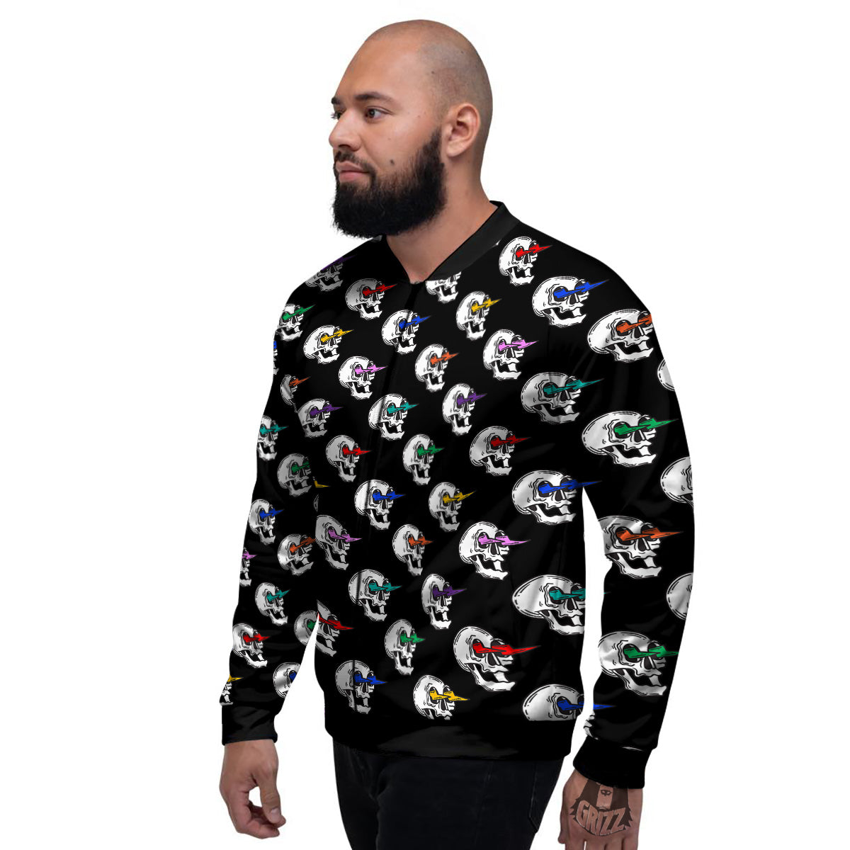 Lightning Skull Print Pattern Men's Bomber Jacket-grizzshop