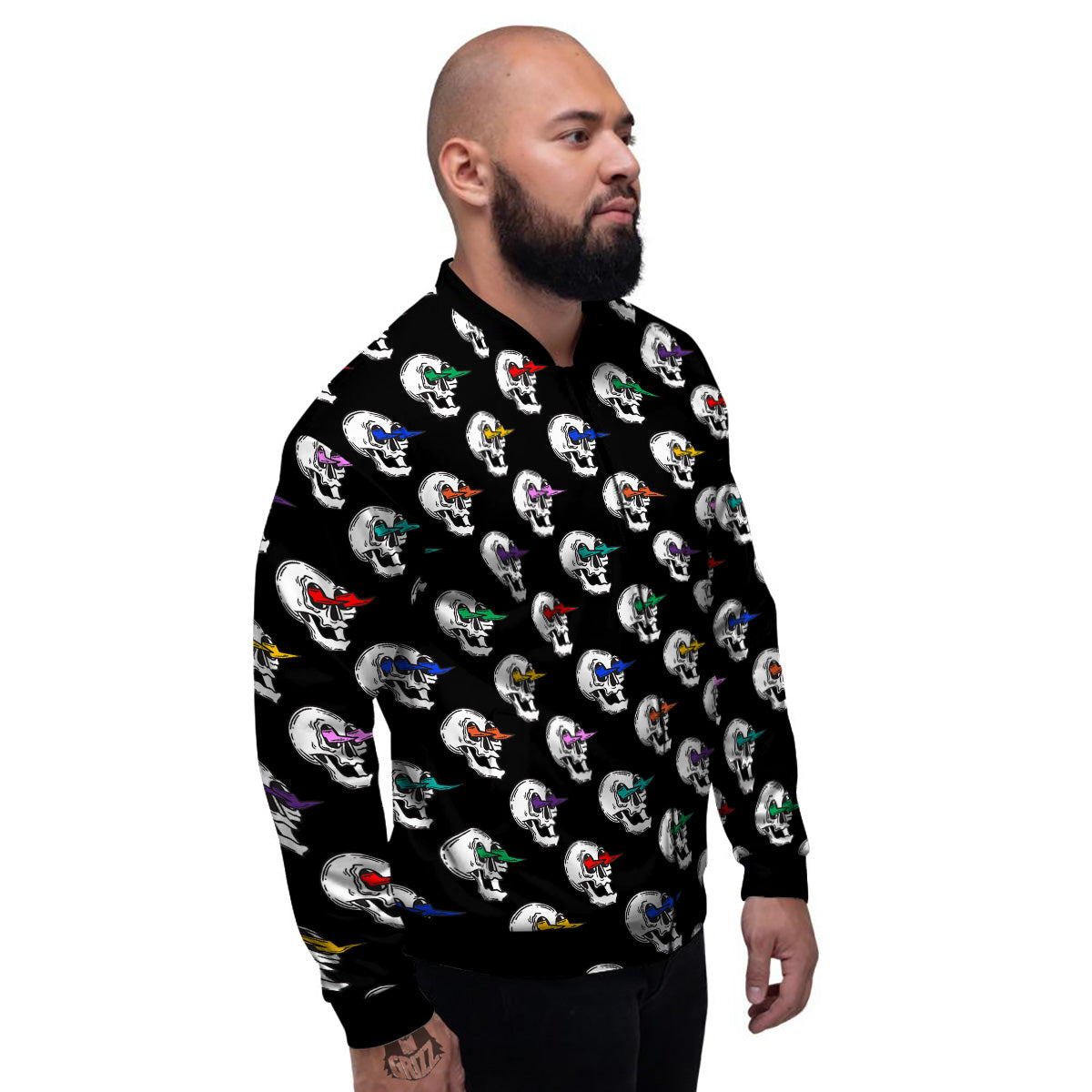 Lightning Skull Print Pattern Men's Bomber Jacket-grizzshop