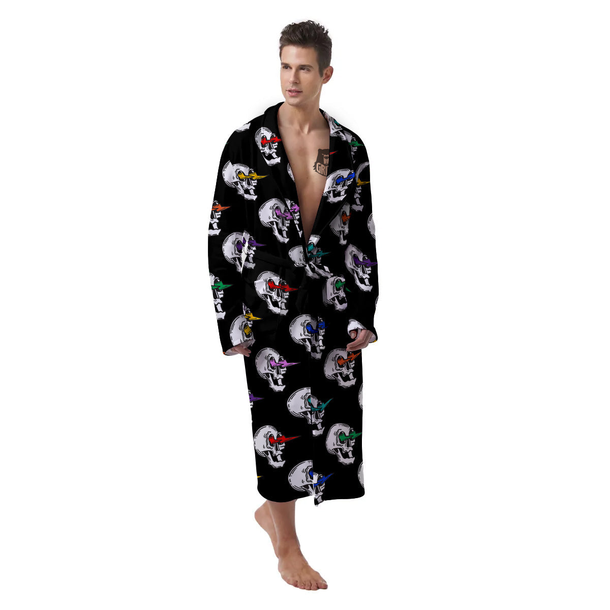Lightning Skull Print Pattern Men's Robe-grizzshop