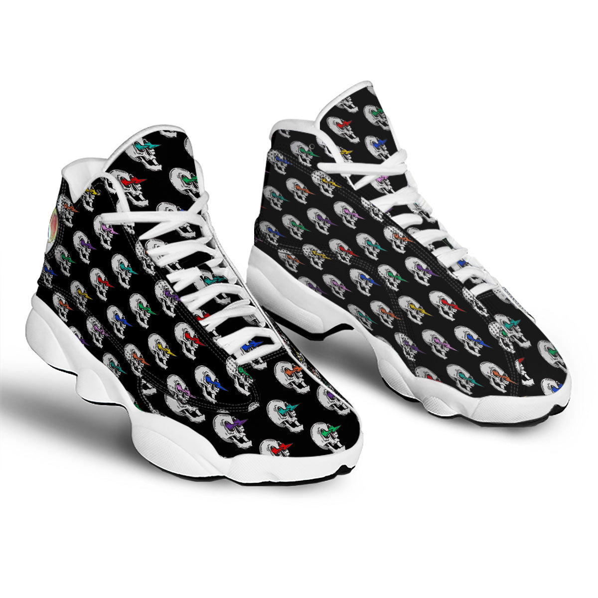 Lightning Skull Print Pattern White Basketball Shoes-grizzshop