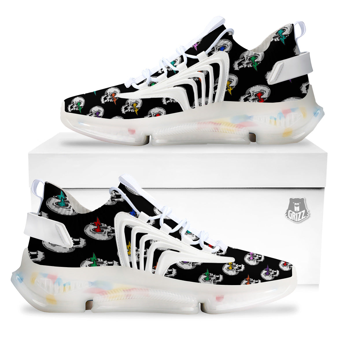 Lightning Skull Print Pattern White Gym Shoes-grizzshop