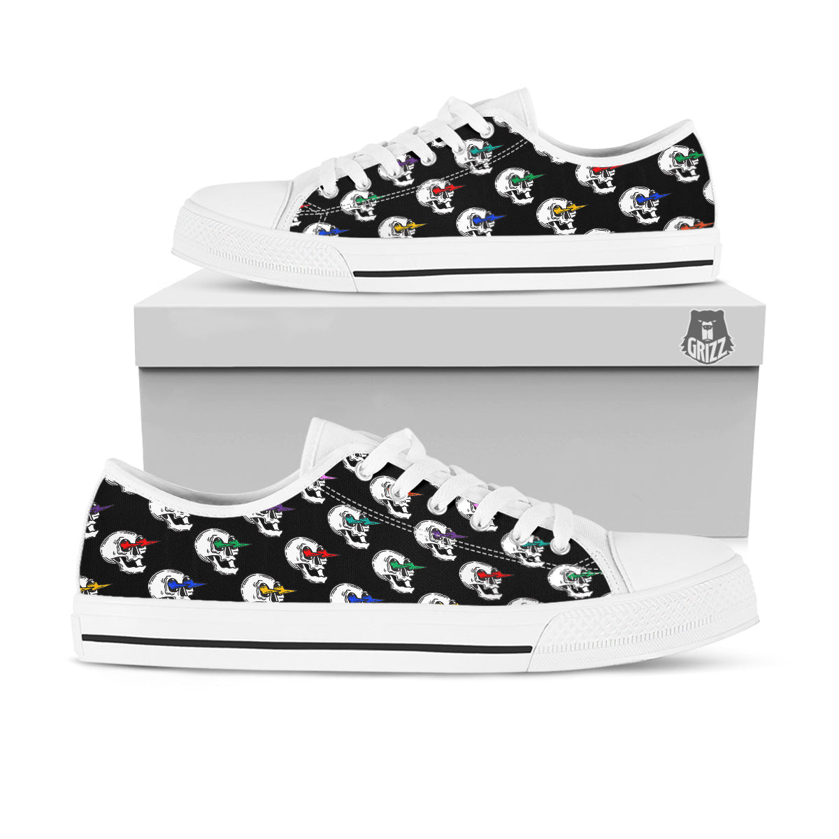 Lightning Skull Print Pattern White Low Top Shoes-grizzshop