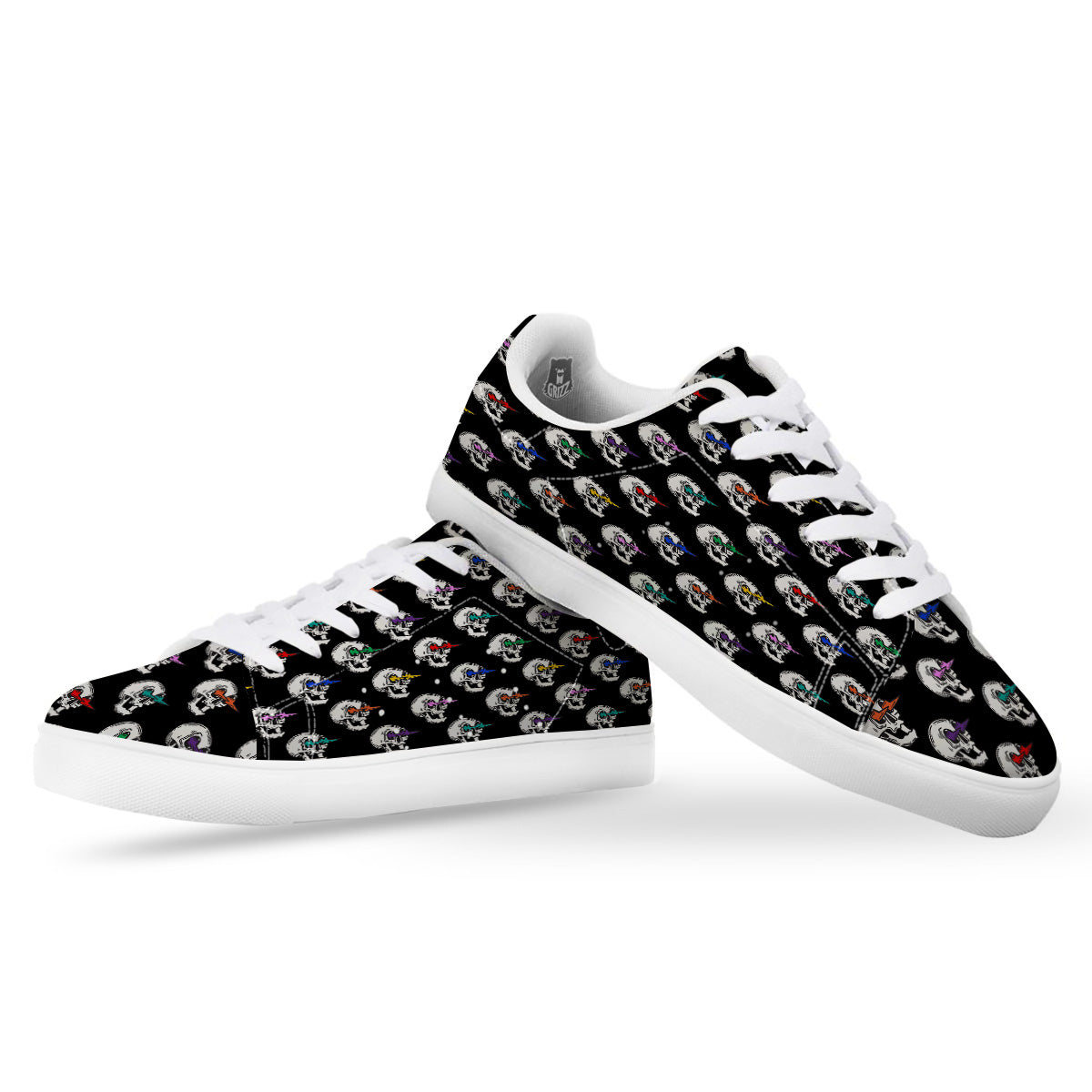 Lightning Skull Print Pattern White Low Top Sneakers-grizzshop