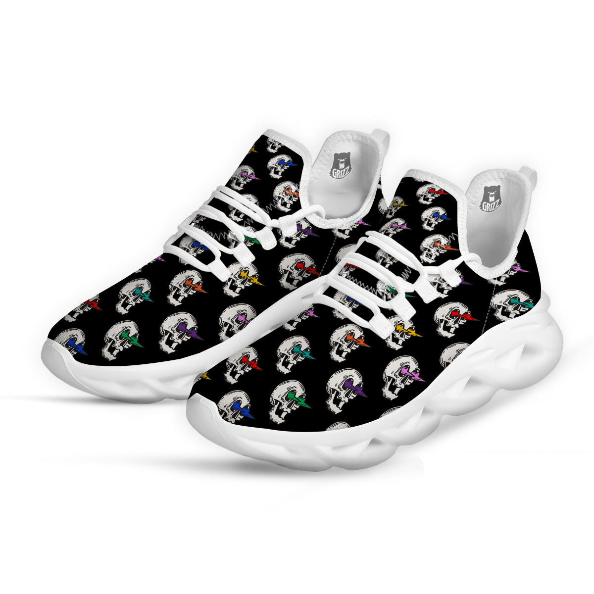 Lightning Skull Print Pattern White Running Shoes-grizzshop
