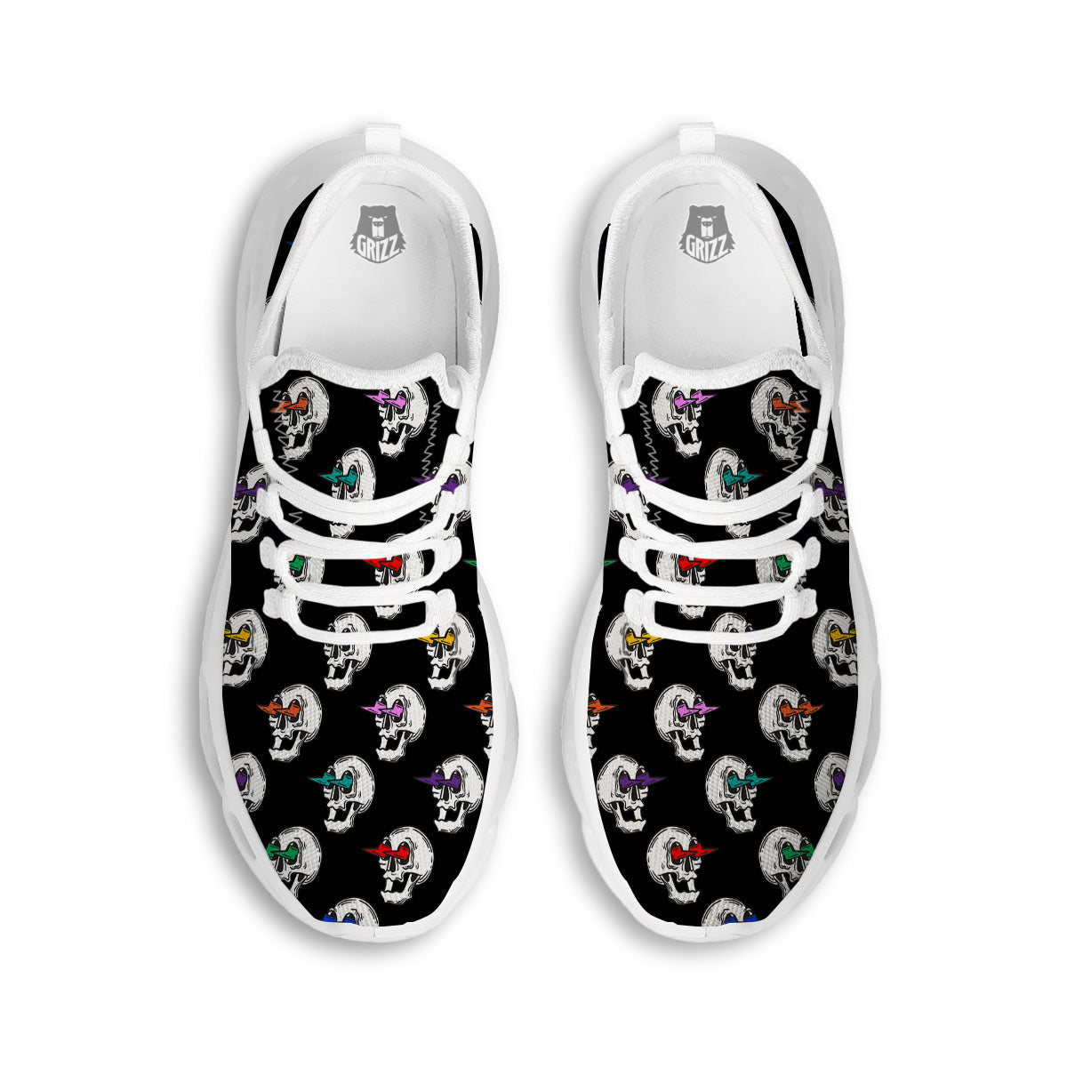 Lightning Skull Print Pattern White Running Shoes-grizzshop