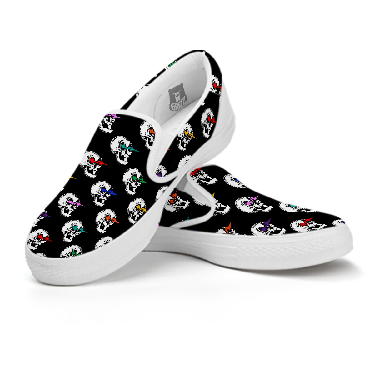 Lightning Skull Print Pattern White Slip On Shoes-grizzshop