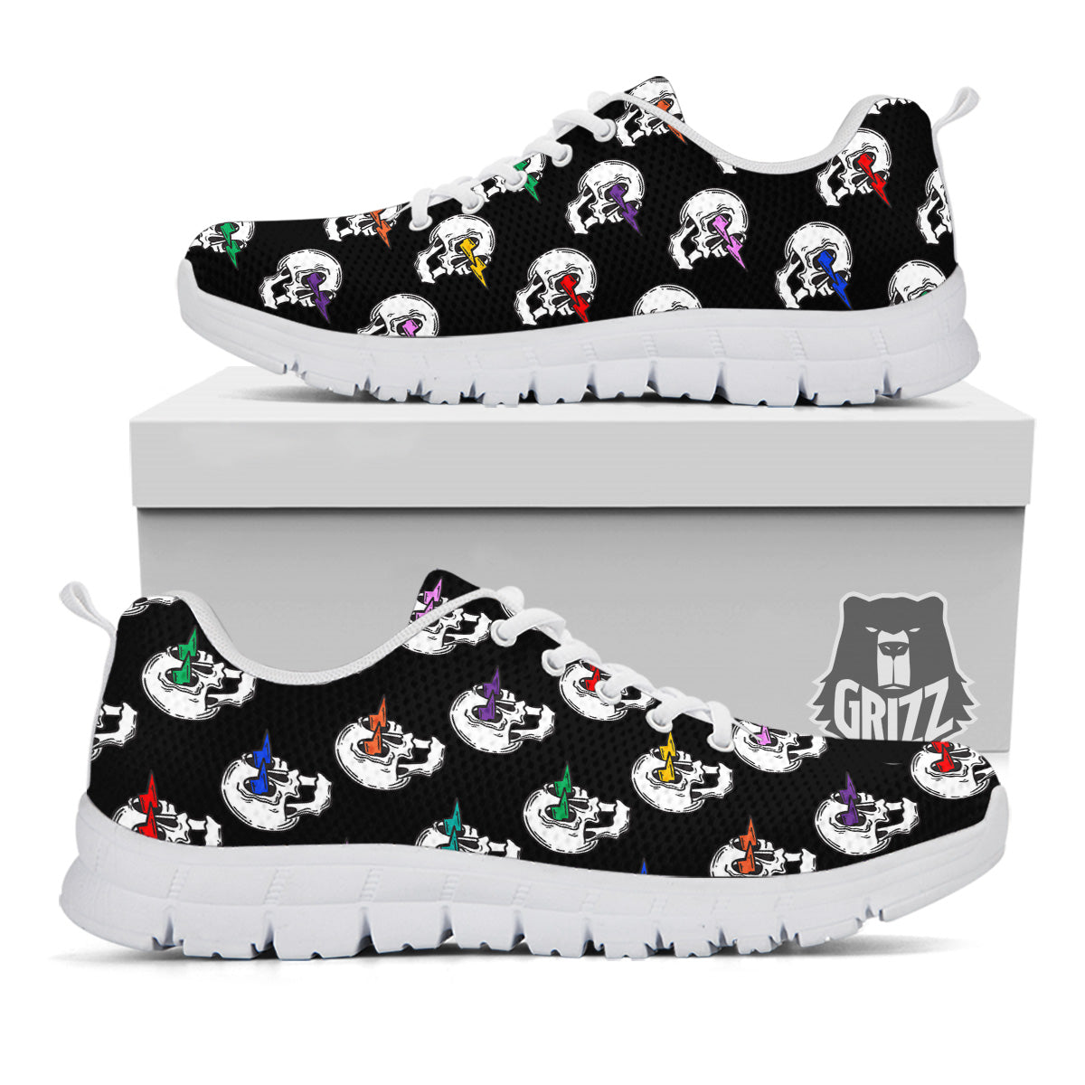 Lightning Skull Print Pattern White Sneaker-grizzshop