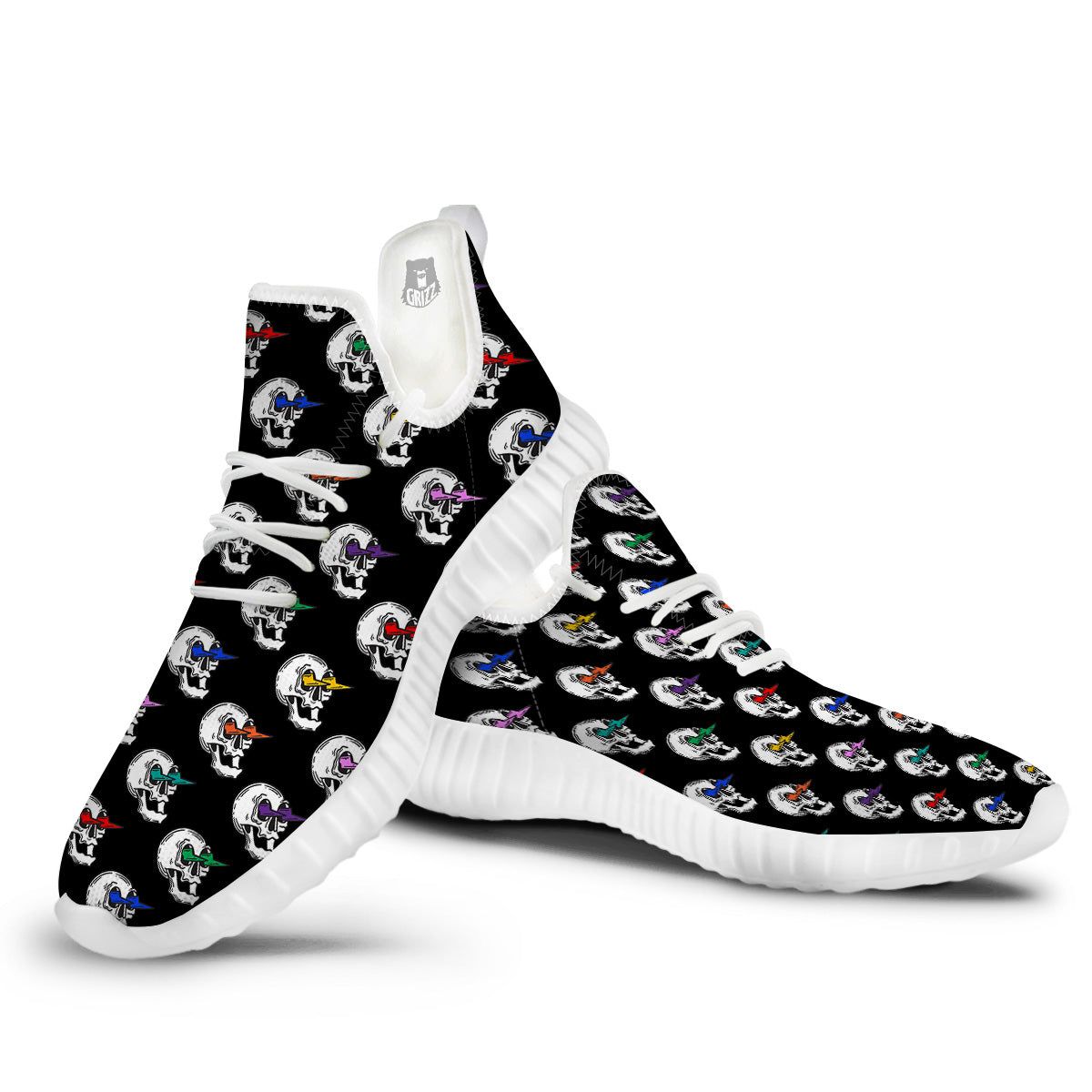 Lightning Skull Print Pattern White Walking Shoes-grizzshop
