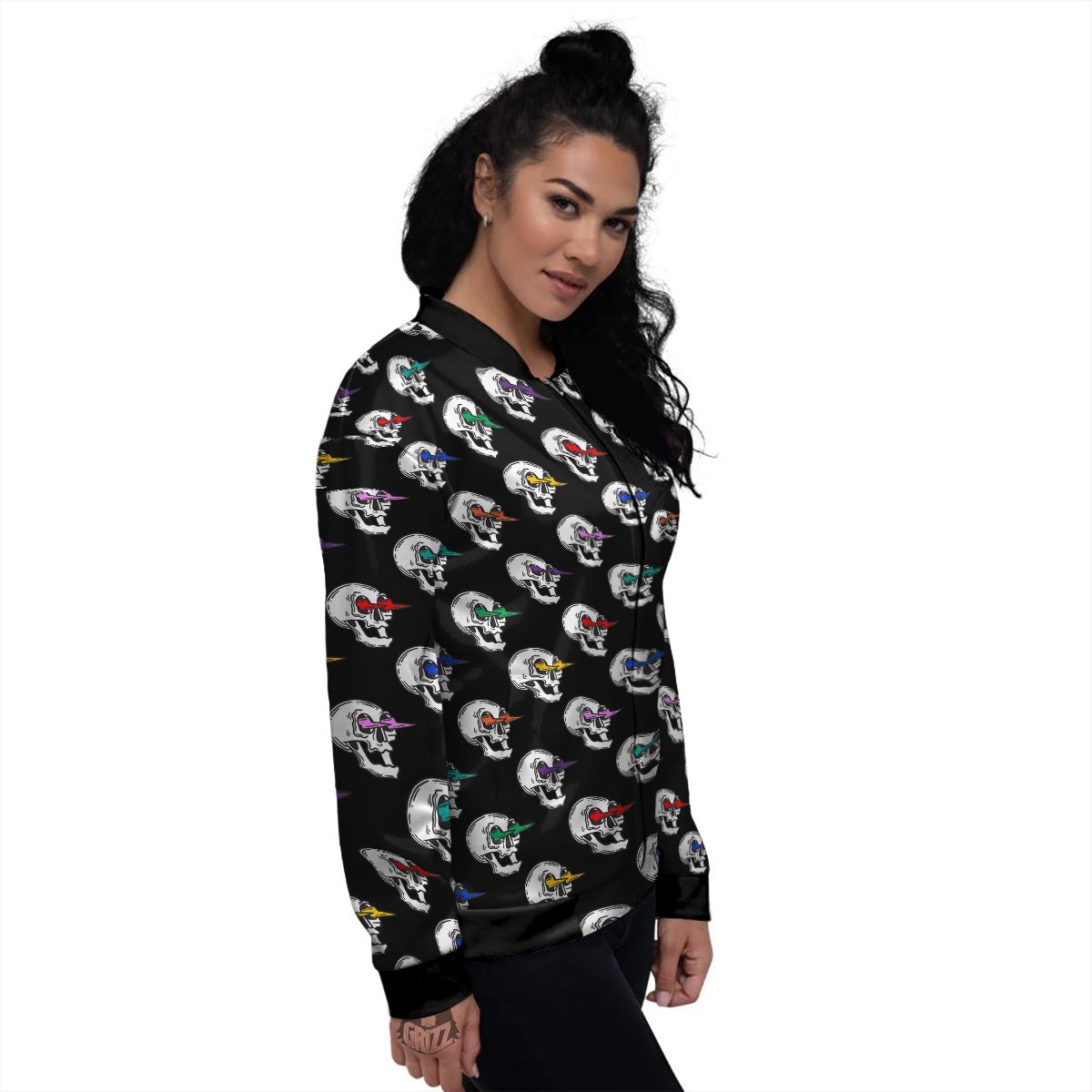 Lightning Skull Print Pattern Women's Bomber Jacket-grizzshop