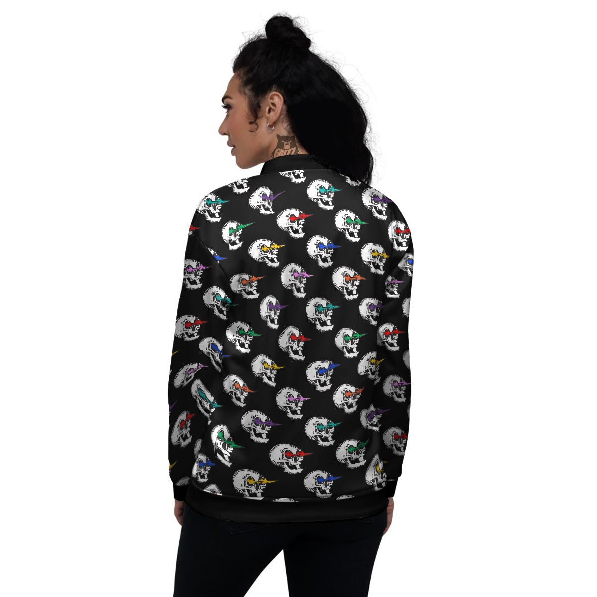 Lightning Skull Print Pattern Women's Bomber Jacket-grizzshop