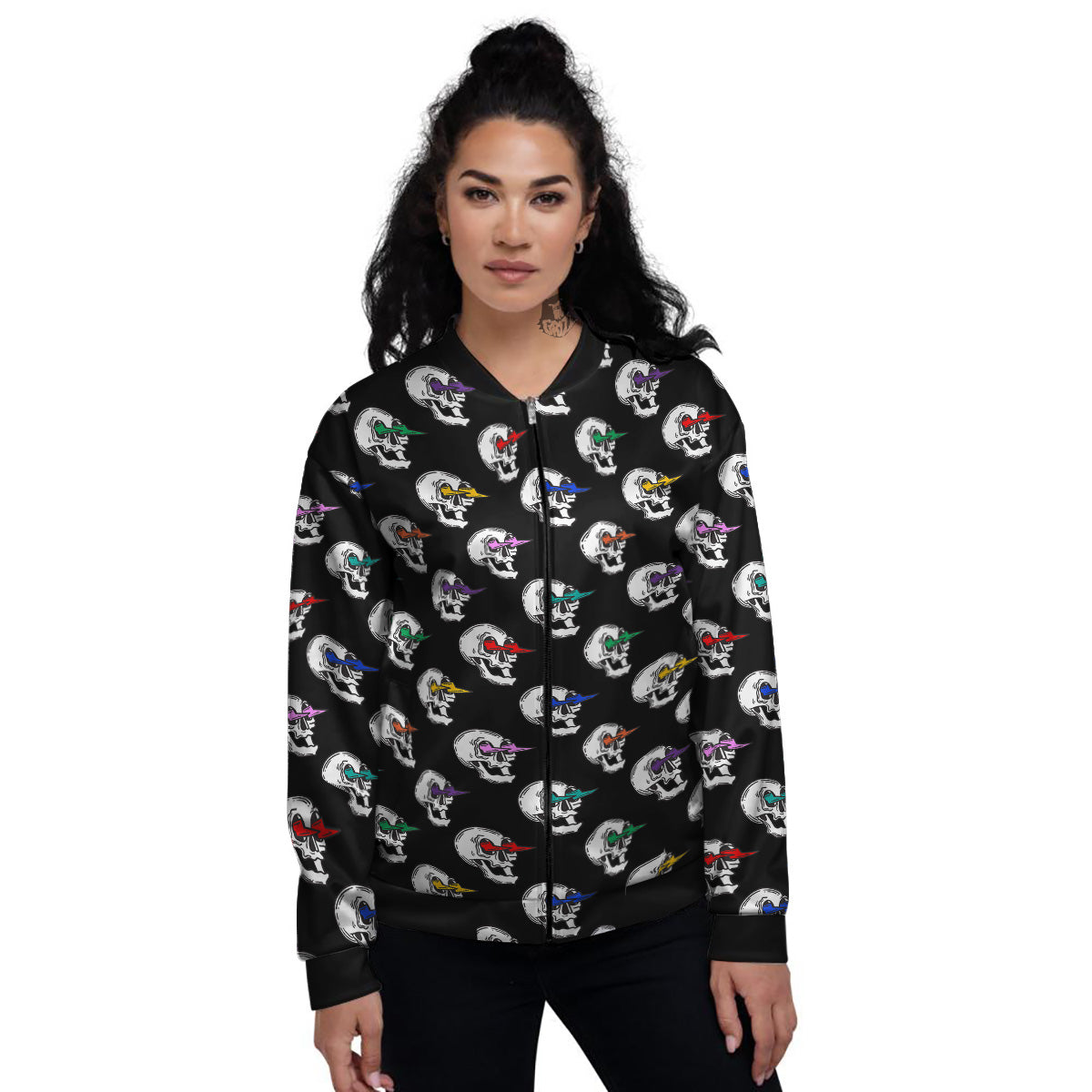 Lightning Skull Print Pattern Women's Bomber Jacket-grizzshop