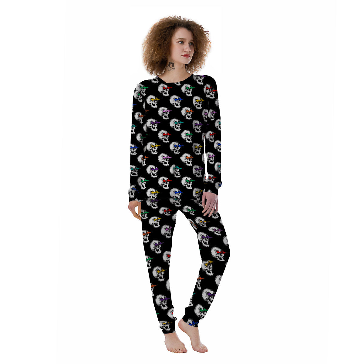 Lightning Skull Print Pattern Women's Pajamas-grizzshop