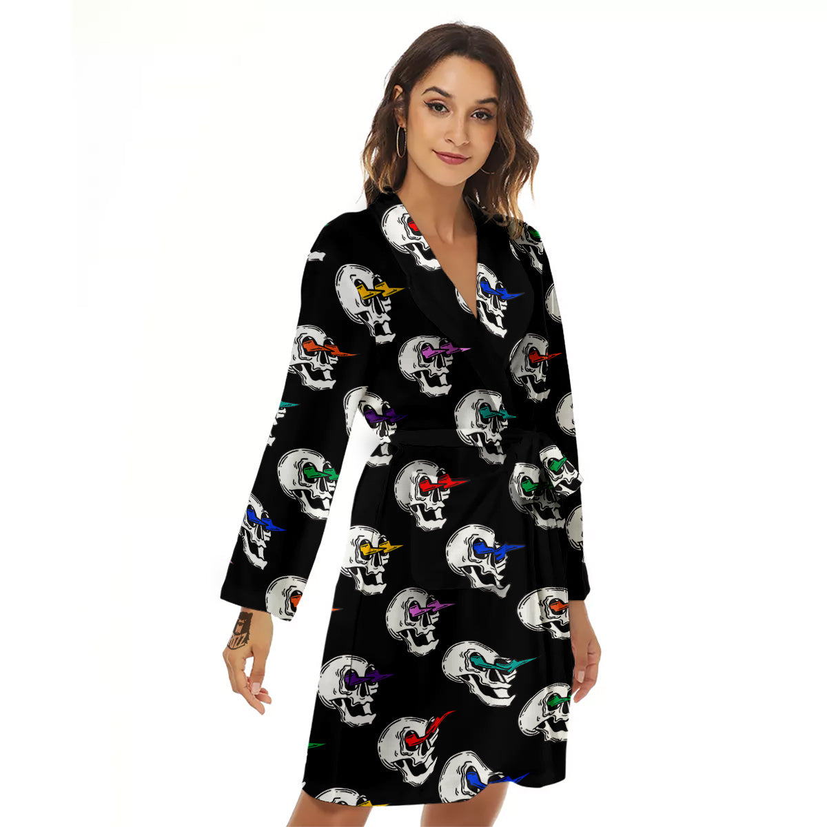 Lightning Skull Print Pattern Women's Robe-grizzshop