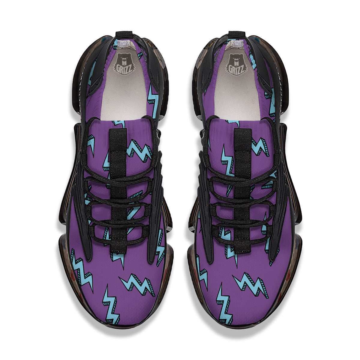 Lightning Teal And Purple Print Pattern Black Gym Shoes-grizzshop