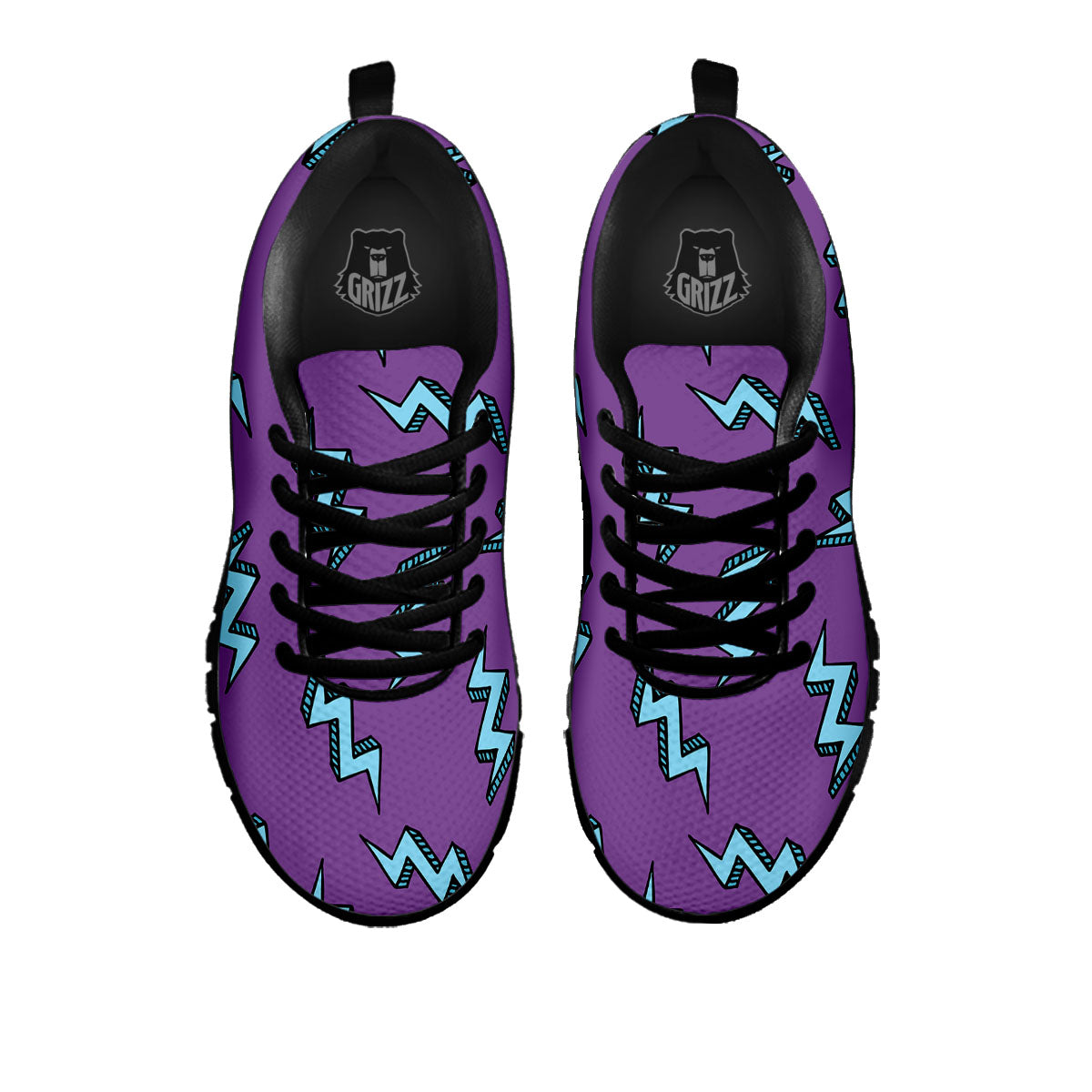 Lightning Teal And Purple Print Pattern Black Sneaker-grizzshop