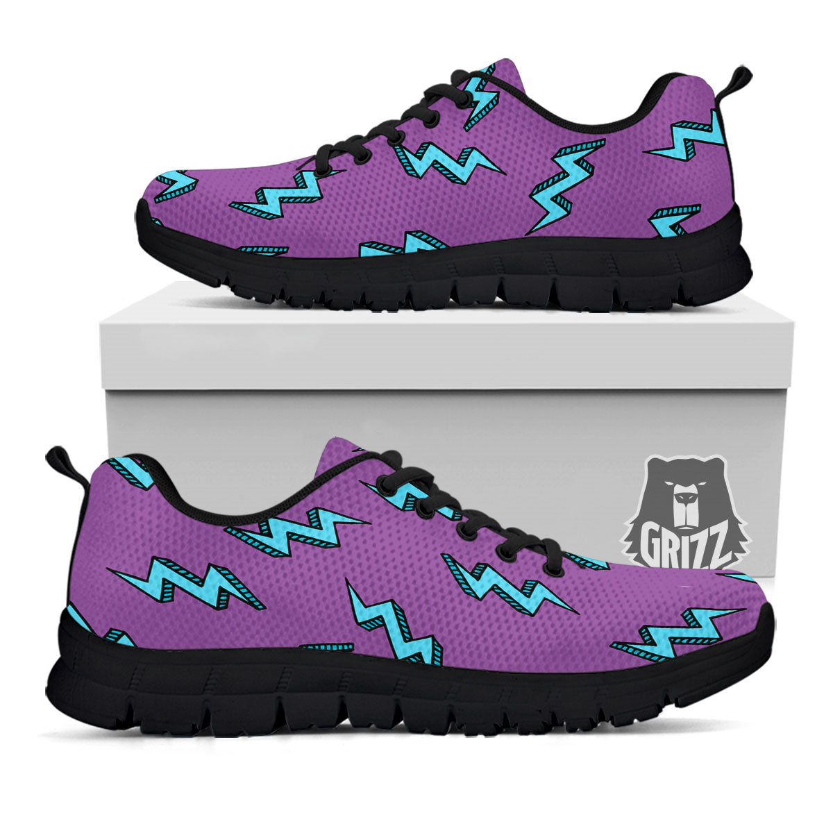 Lightning Teal And Purple Print Pattern Black Sneaker-grizzshop