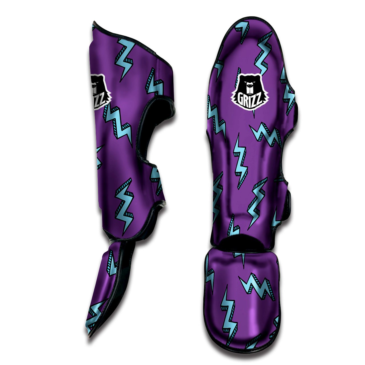 Lightning Teal And Purple Print Pattern Muay Thai Shin Guards-grizzshop