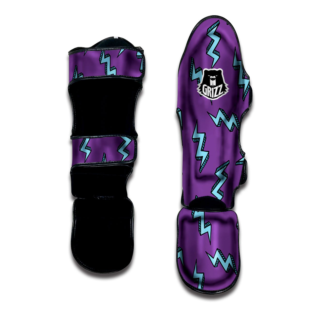 Lightning Teal And Purple Print Pattern Muay Thai Shin Guards-grizzshop