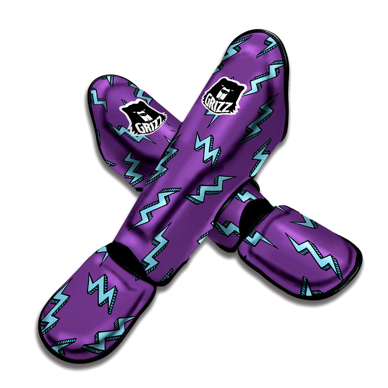 Lightning Teal And Purple Print Pattern Muay Thai Shin Guards-grizzshop