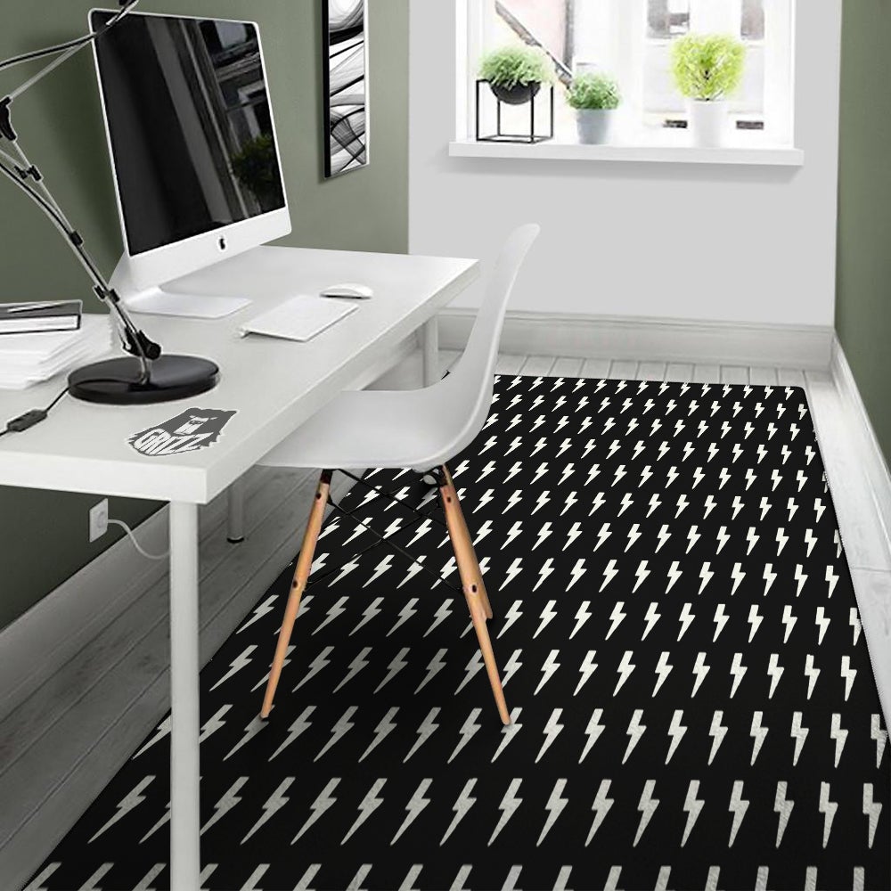 Lightning White And Black Print Pattern Floor Mat-grizzshop
