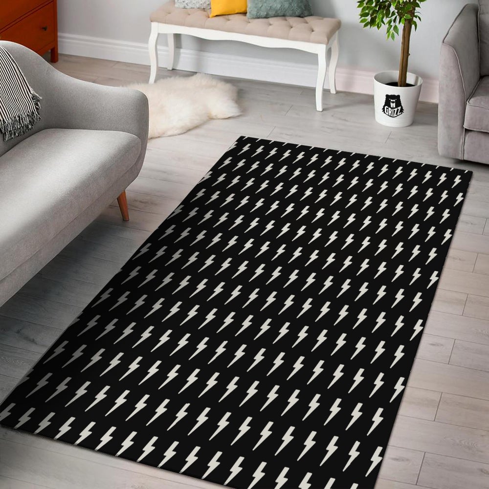 Lightning White And Black Print Pattern Floor Mat-grizzshop