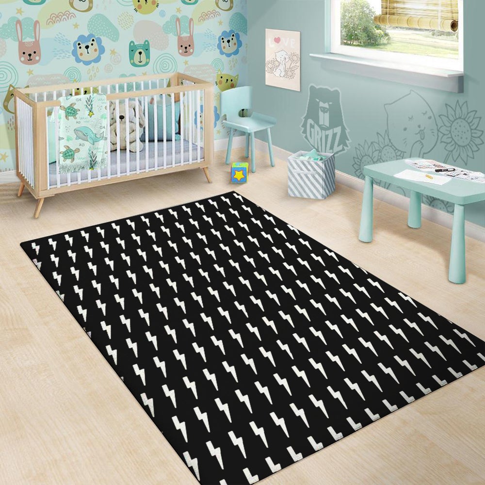 Lightning White And Black Print Pattern Floor Mat-grizzshop
