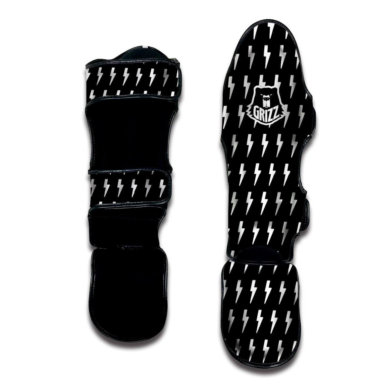 Lightning White And Black Print Pattern Muay Thai Shin Guards-grizzshop