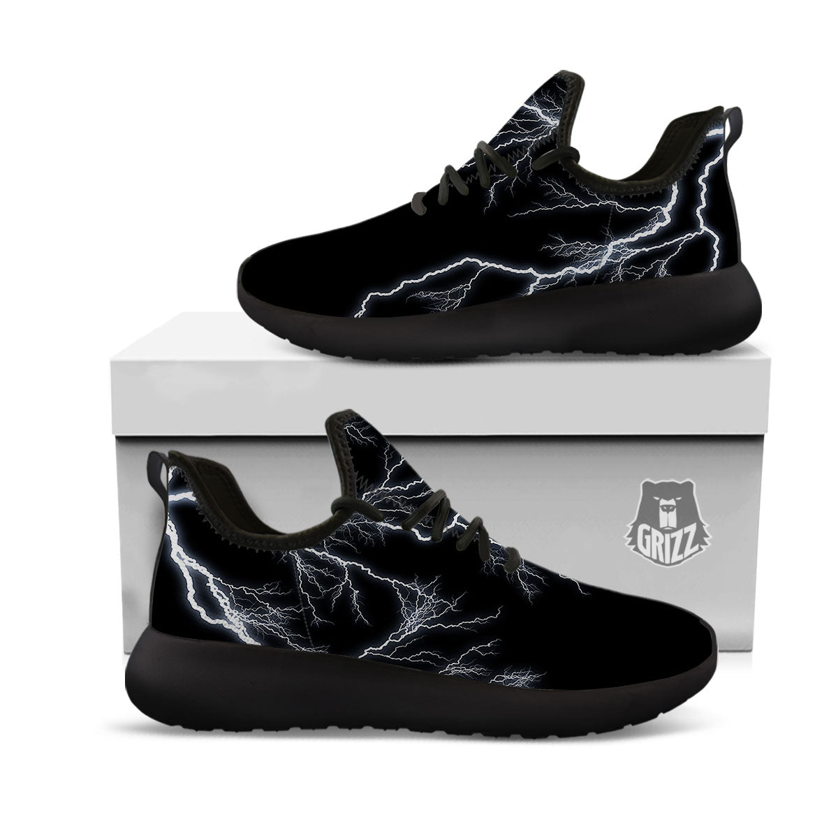 Lightning White Electric Print Black Athletic Shoes-grizzshop