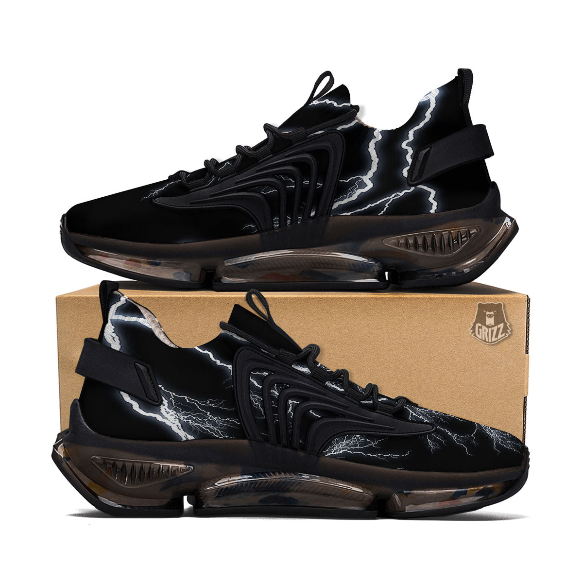 Lightning White Electric Print Black Gym Shoes-grizzshop