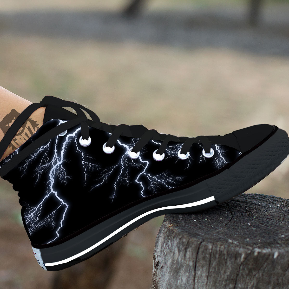 Lightning White Electric Print Black High Top Shoes-grizzshop