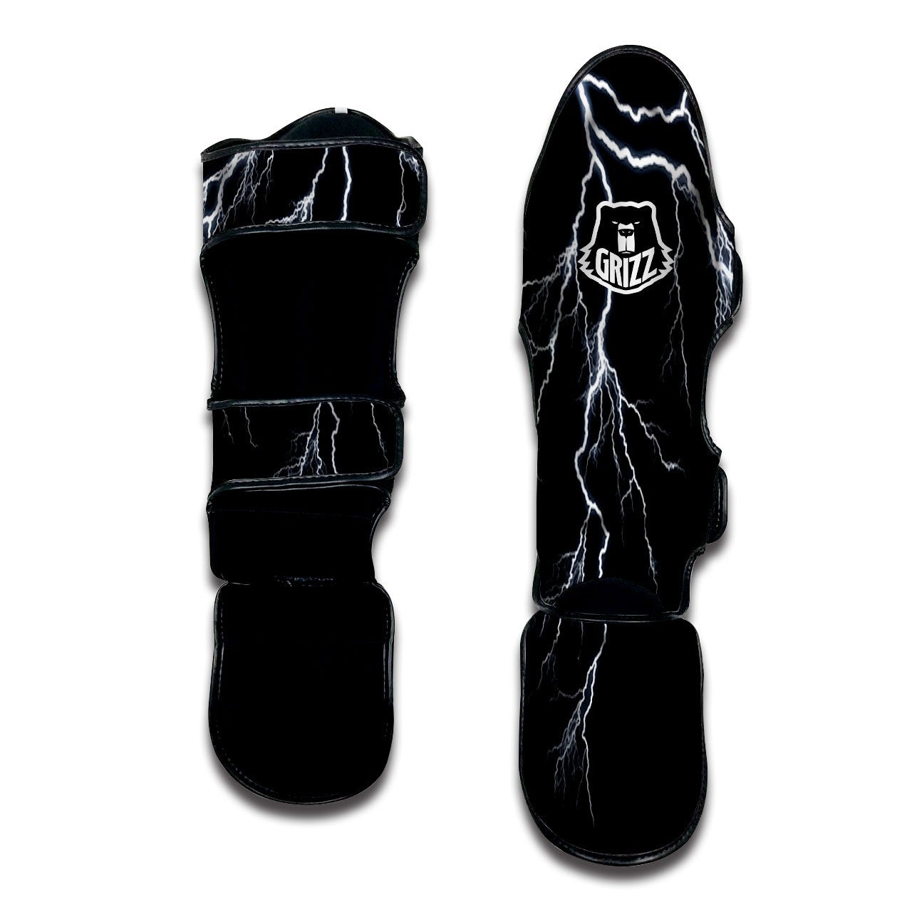 Lightning White Electric Print Muay Thai Shin Guards-grizzshop