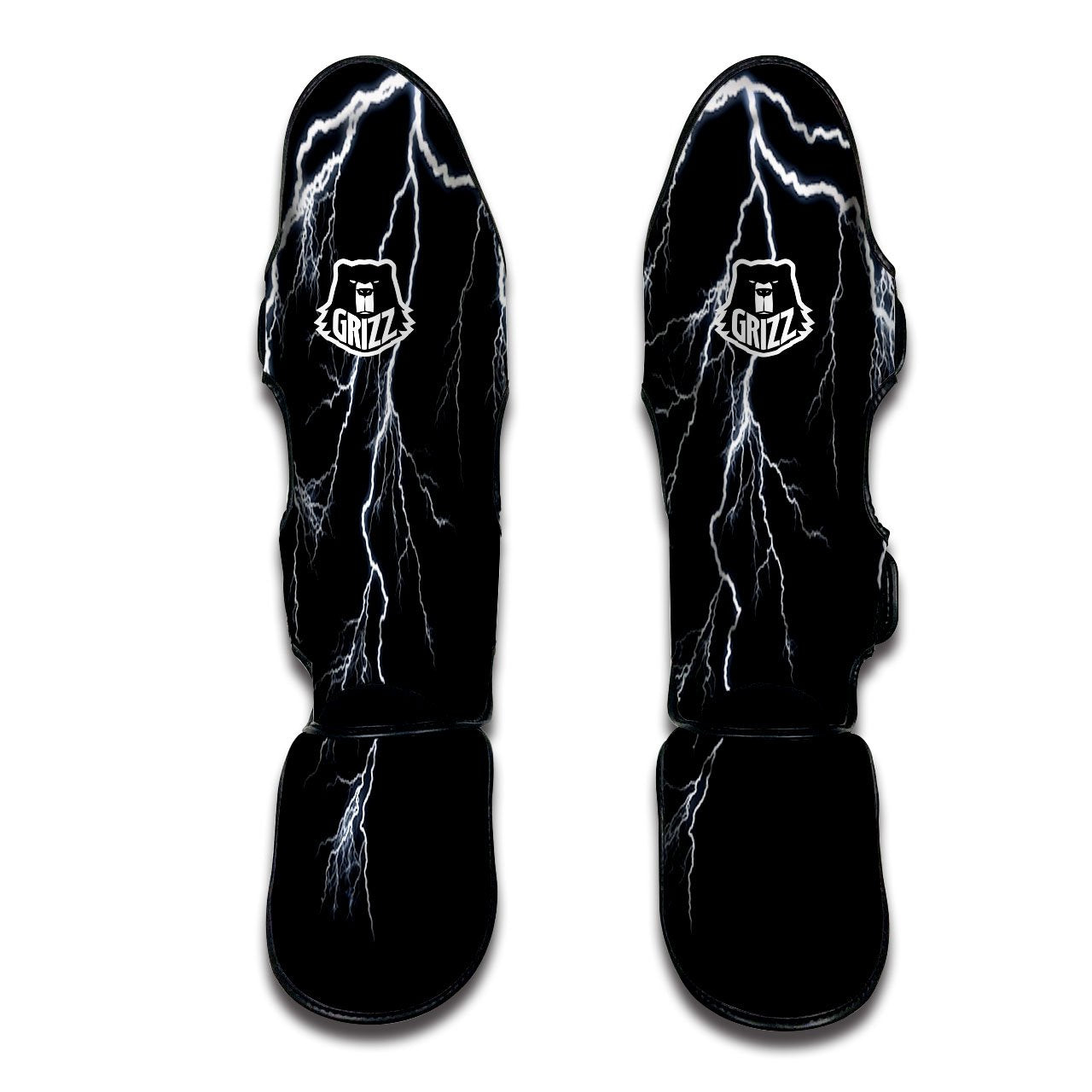 Lightning White Electric Print Muay Thai Shin Guards-grizzshop