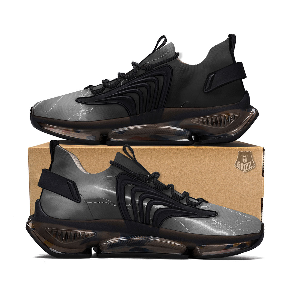 Lightning White Print Black Gym Shoes-grizzshop