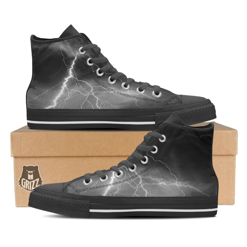 Lightning White Print Black High Top Shoes-grizzshop