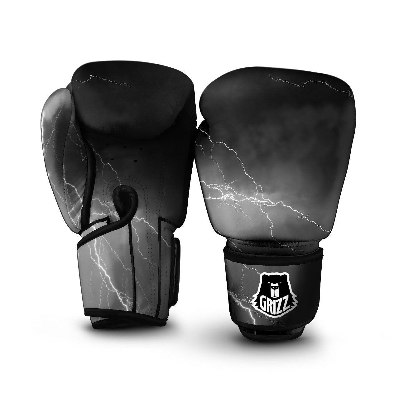 Lightning White Print Boxing Gloves-grizzshop