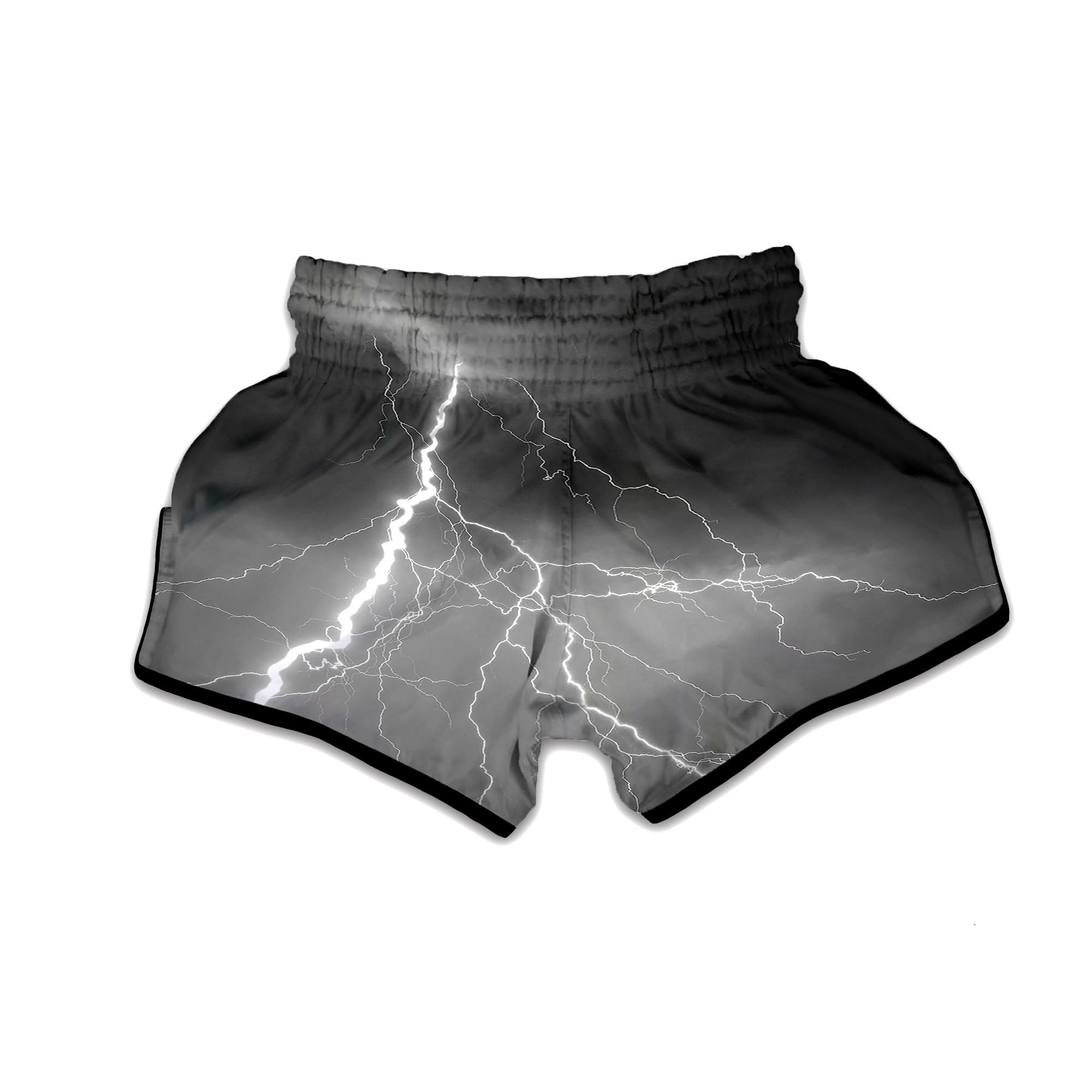 Lightning White Print Muay Thai Boxing Shorts-grizzshop