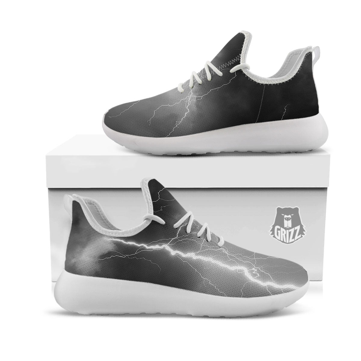 Lightning White Print White Athletic Shoes-grizzshop