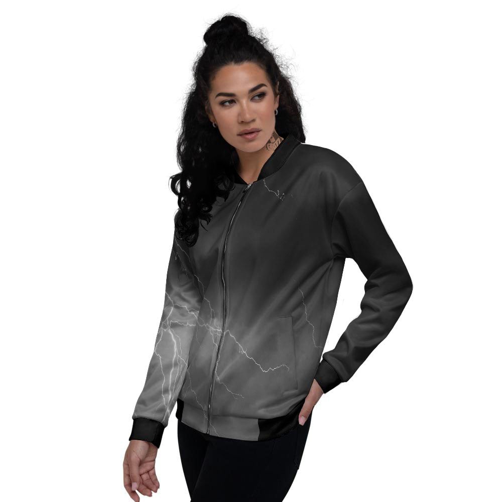 Lightning White Print Women's Bomber Jacket-grizzshop