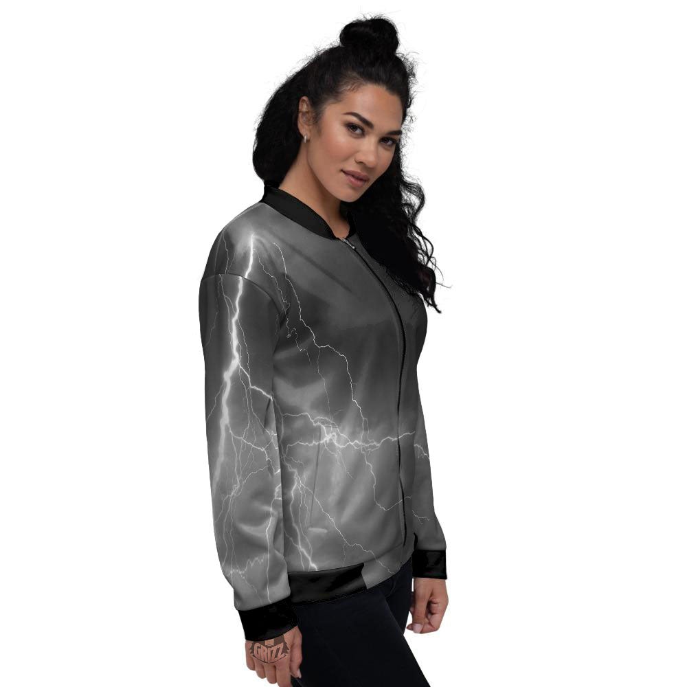 Lightning White Print Women's Bomber Jacket-grizzshop
