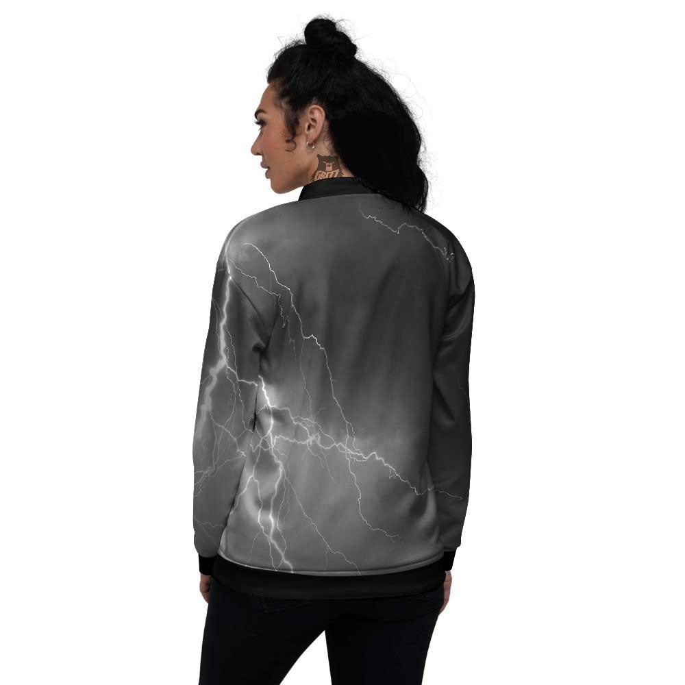 Lightning White Print Women's Bomber Jacket-grizzshop