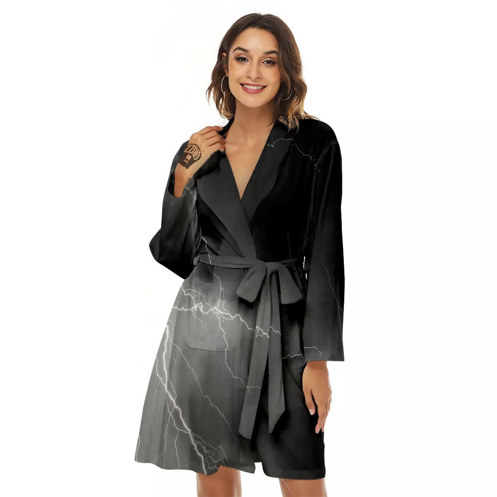 Lightning White Print Women's Robe-grizzshop