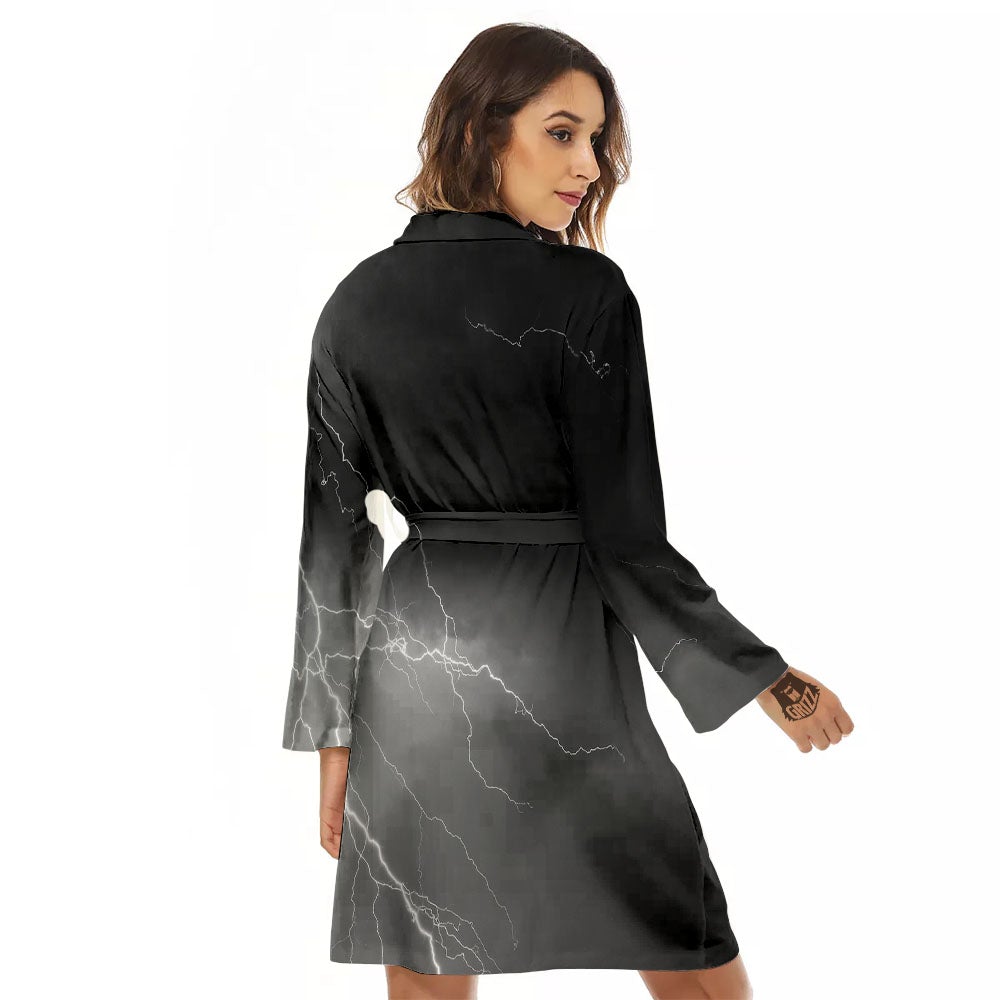 Lightning White Print Women's Robe-grizzshop
