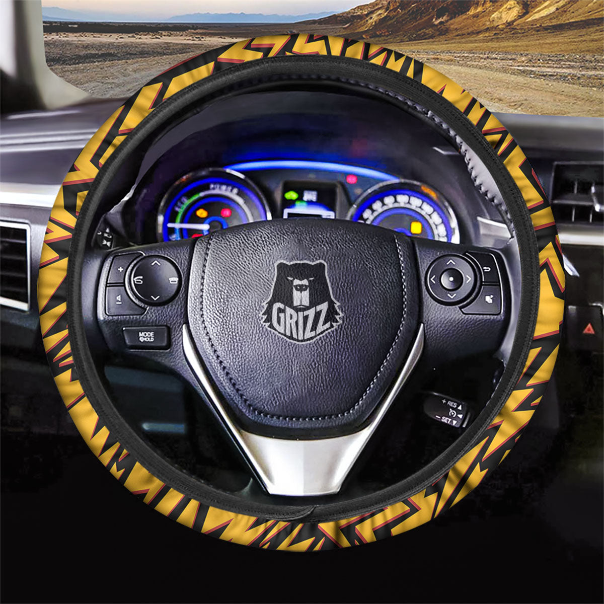 Lightning Yellow And Black Print Pattern Car Steering Wheel Cover-grizzshop
