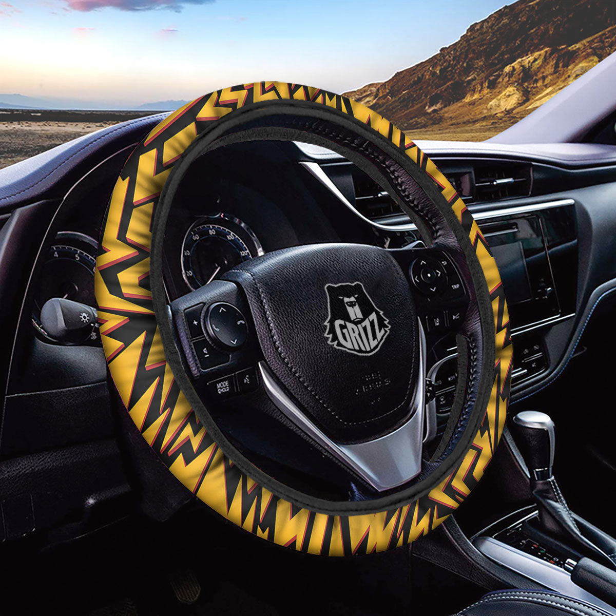 Lightning Yellow And Black Print Pattern Car Steering Wheel Cover-grizzshop