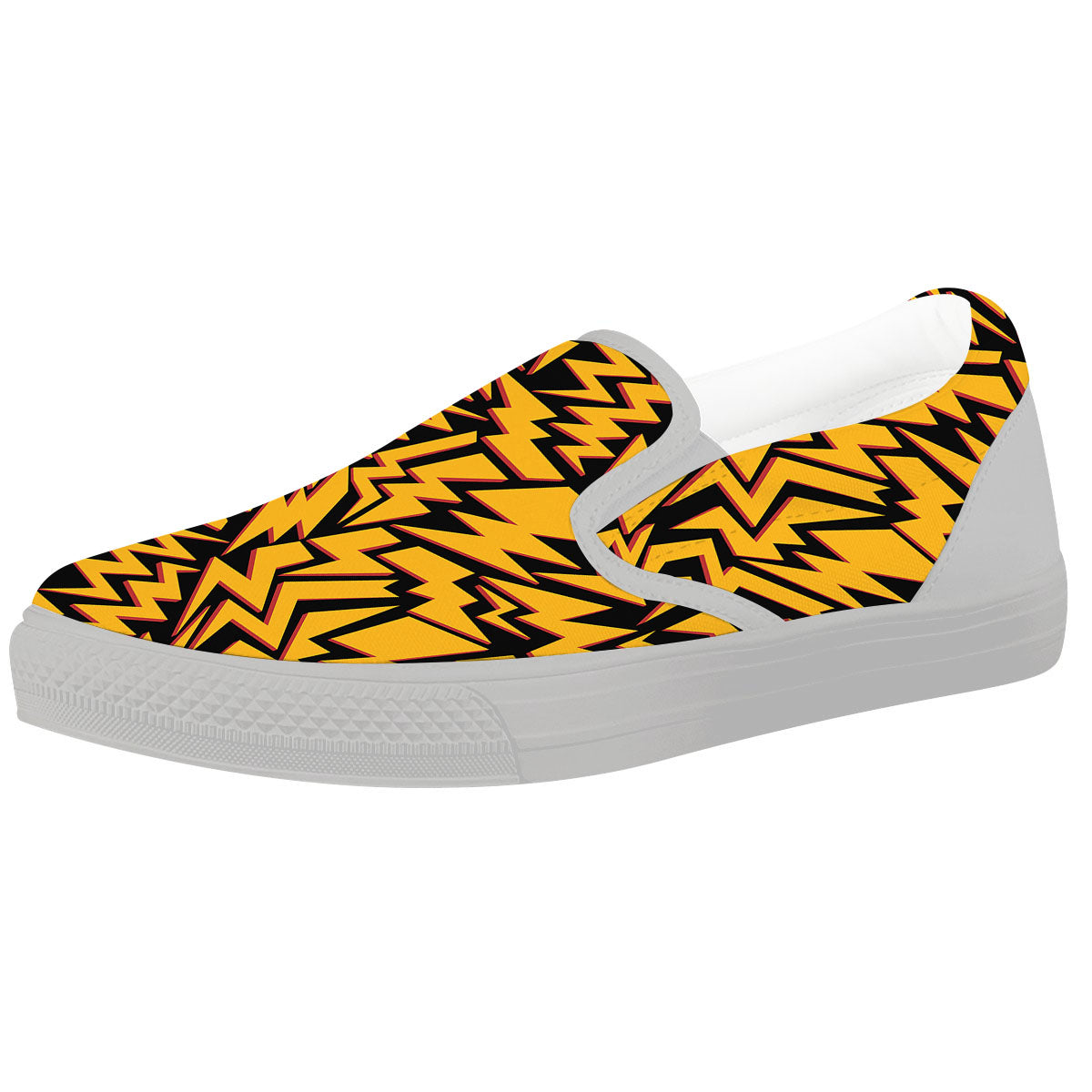 Lightning Yellow And Black Print Pattern White Slip On Shoes-grizzshop